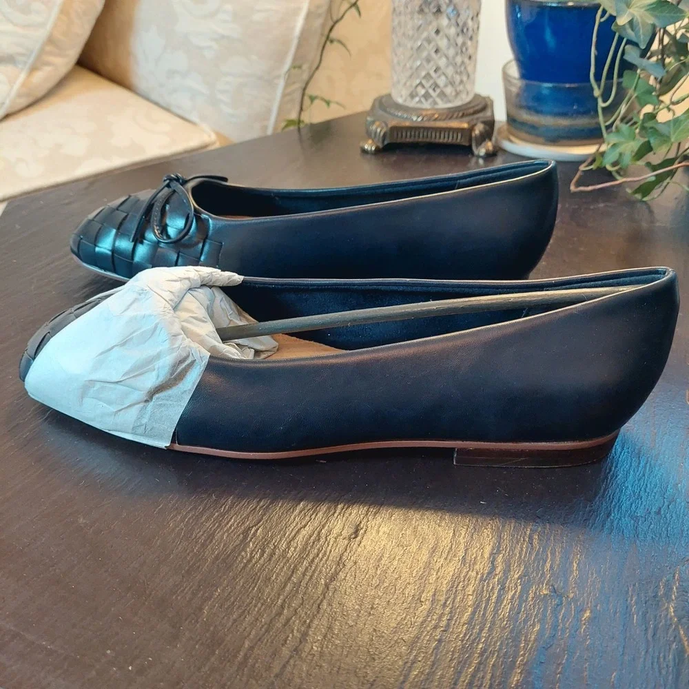NEW! Bella Vita Women's Francie Woven Top Ballet Flat Slip-on Navy Size 9WW $90